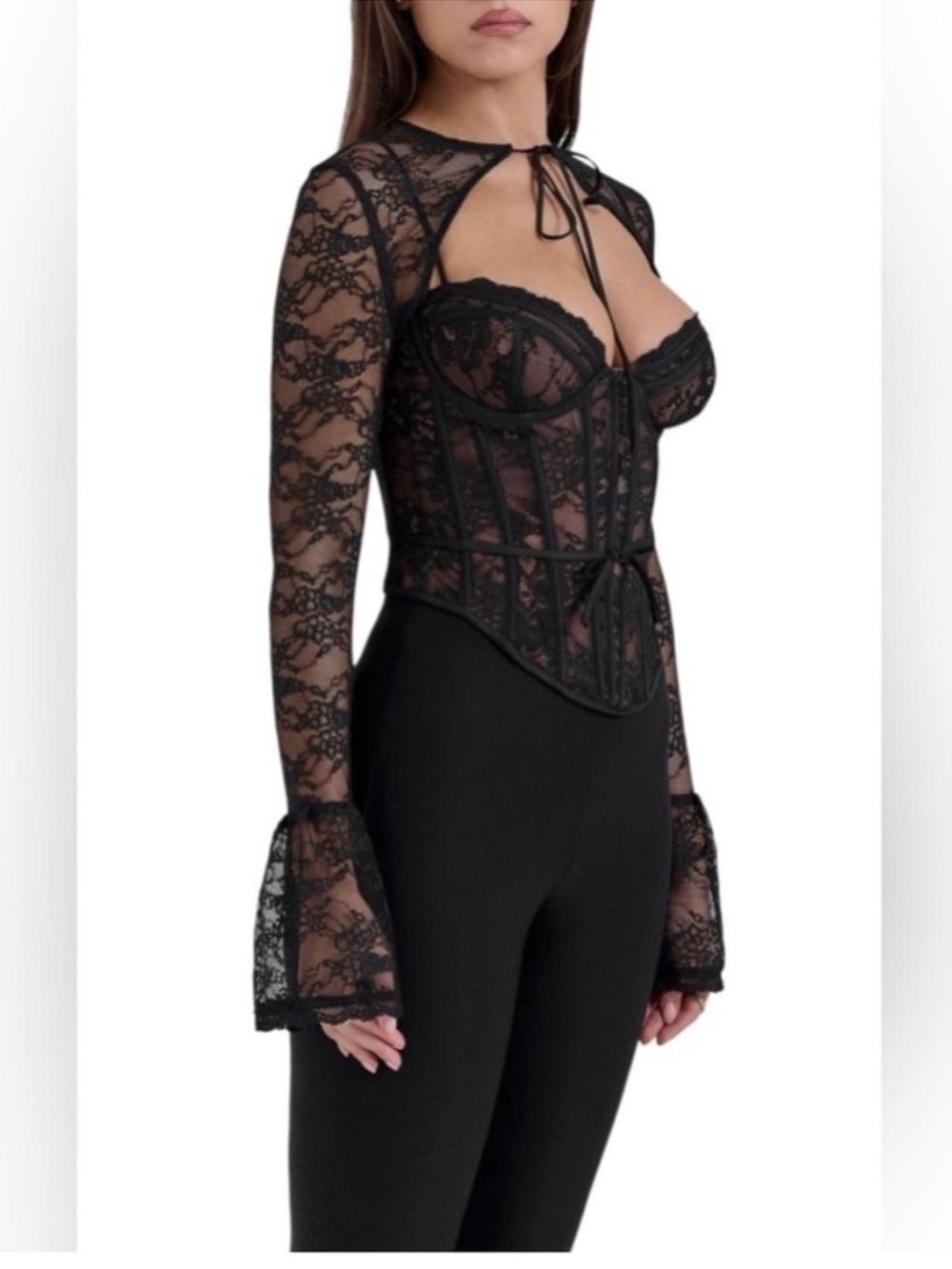 NWT House of CB Black Lace Corset Top size XS Plus cups
